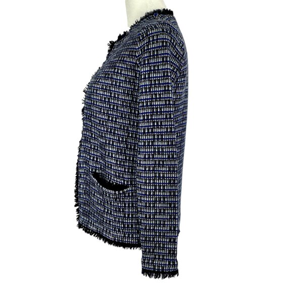 J.Crew XXS Tweed Fringe Lady Jacket – Chic Bouclé Blazer - Black Blue Silver - Picture 3 of 14